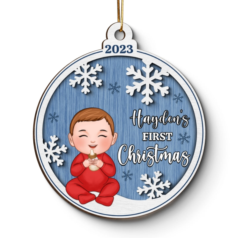 Baby‘s First Christmas Cute Baby Snow Personalized Wooden Ornament