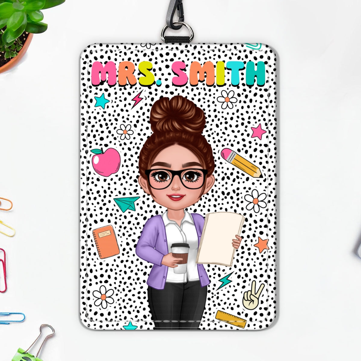 Teacher Dalmatian Pattern Colorful Personalized ID Badge Holder| Back To School Gifts
