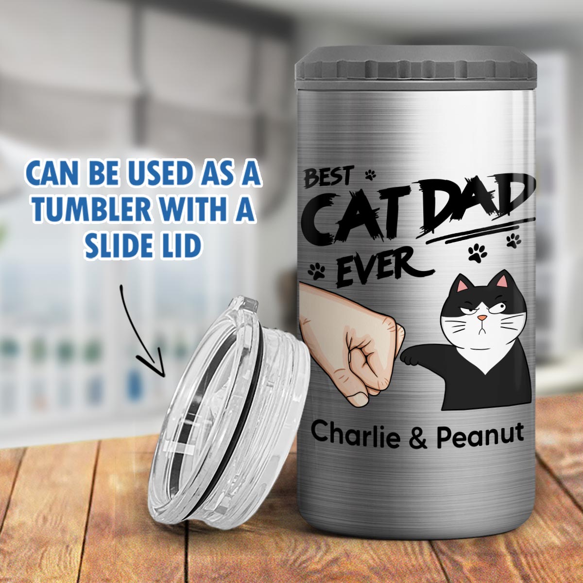 Best Cat Dad Ever Fist Bump Funny Cute Cats Personalized Can Cooler