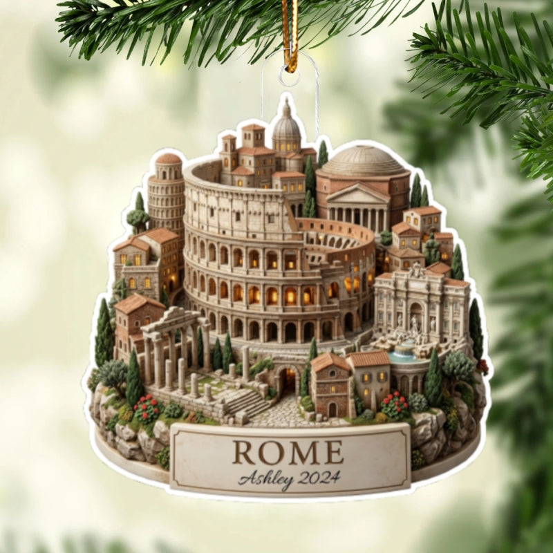 Custom City Travel Vacation - Personalized Acrylic Ornament - Traveling Destination Keepsake, Christmas Gift For Traveling Lovers