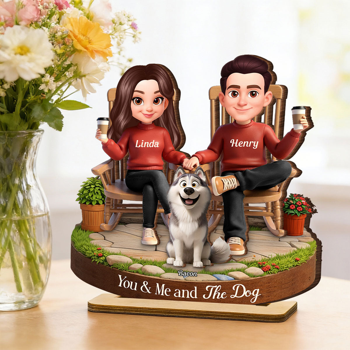 You And Me And The Fur Babies - Personalized Standing Wooden Plaque - Gift for Couple
