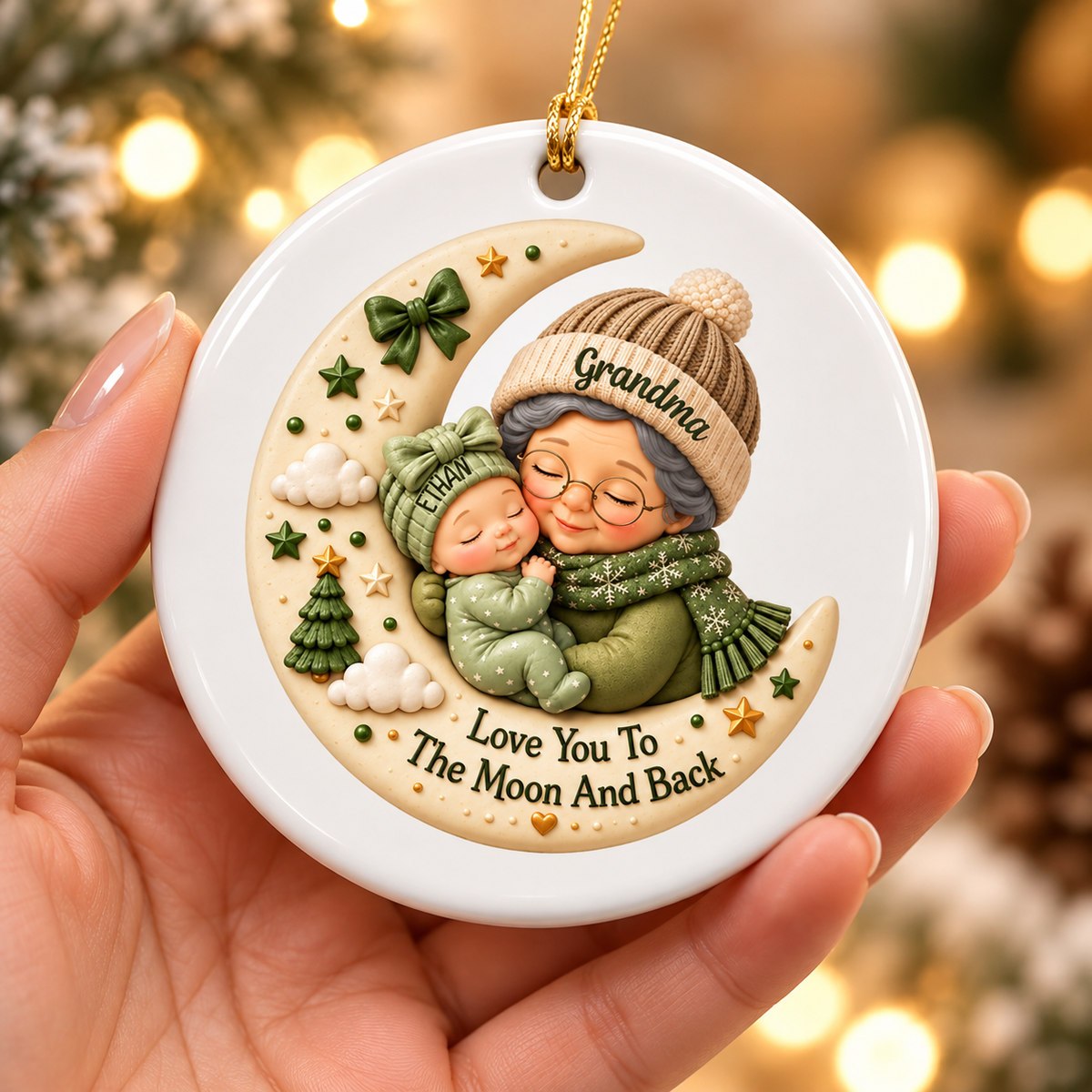 First Christmas as Grandma Love to the Moon and Back - Personalized Ceramic Ornament - Christmas Gift for Grandma