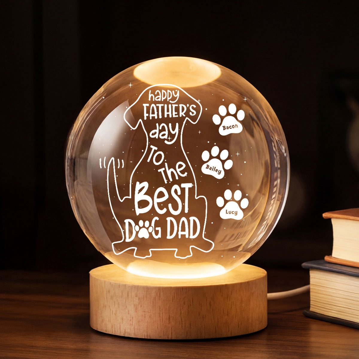 Happy  Dog Dad - Personalized Crystal Ball LED Night Light - Heartfelt  Gift for Husband