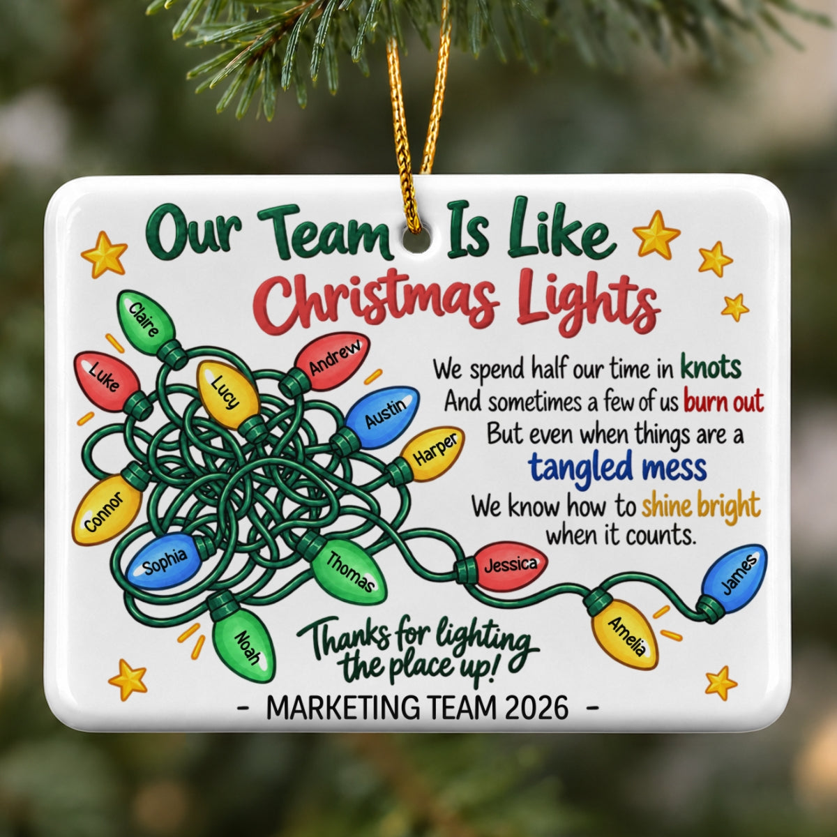 Our Team Is Like Christmas Lights - Personalized Ceramic Ornament - Coworkers, Colleagues Gift Exchange, Office Staff Appreciation Gift