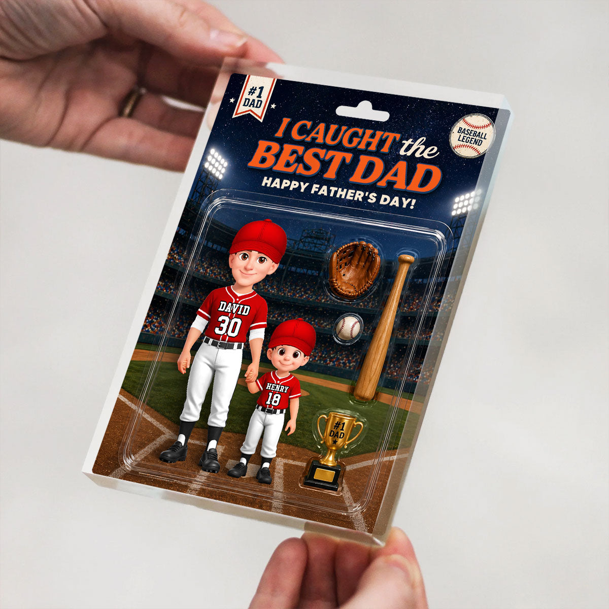 Retro Friday Night Light Baseball We Caught The Best Dad - Personalized Acrylic Block Plaque - Father's Day Gift For Baseball Dad