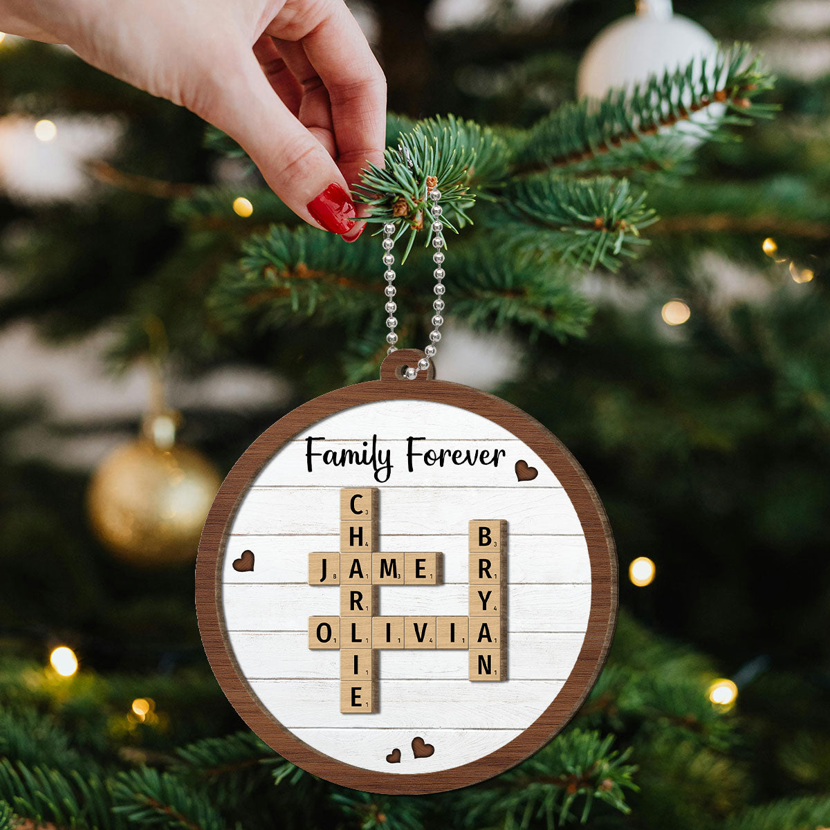 Family Forever Crossword Puzzle Art Unique Decor Personalized 2-Layer Wooden Ornament