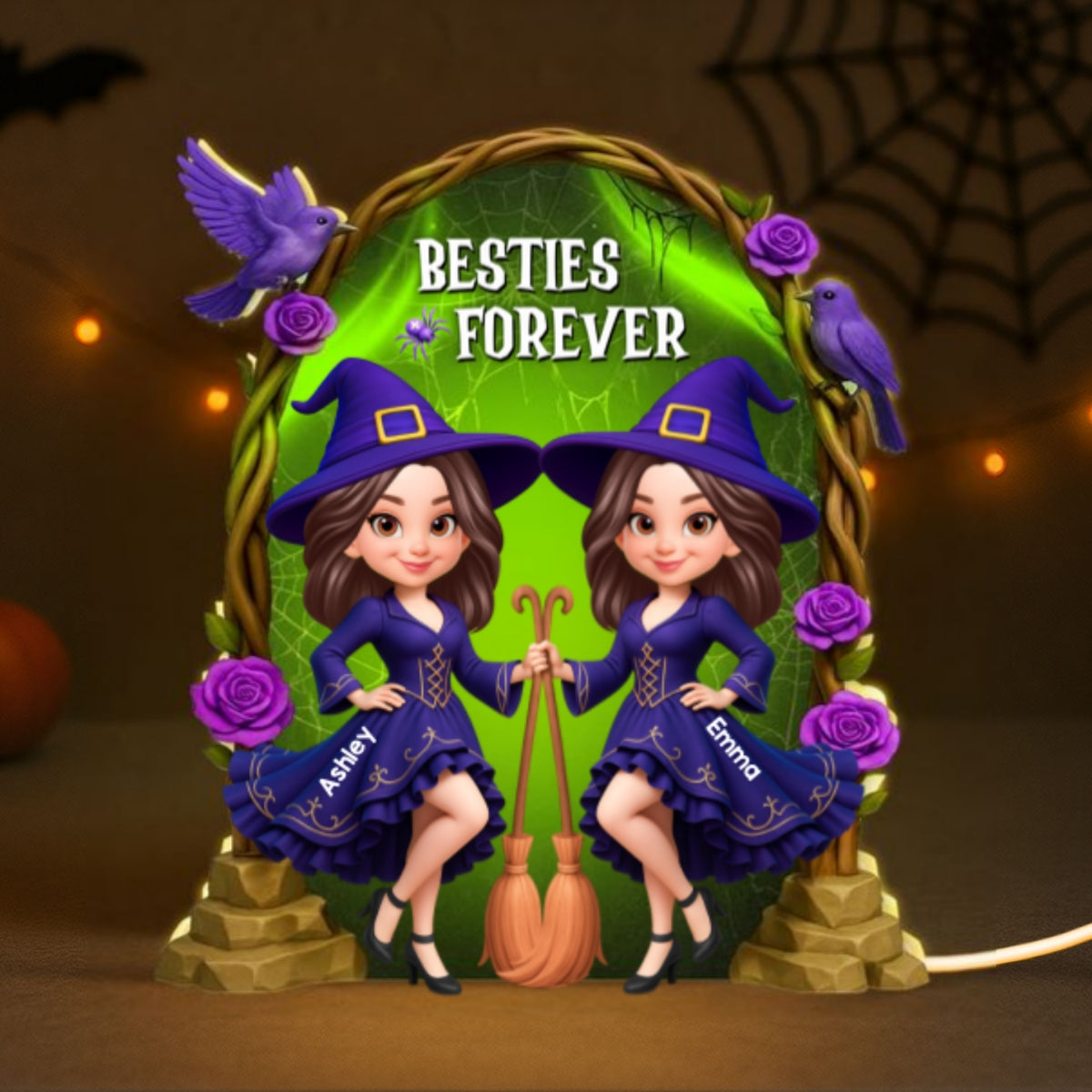 Purple And Green Halloween Gate Besties Sisters Witch Personalized Light Box