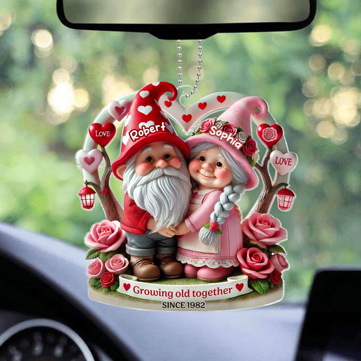 Gnome 3D Effect Old Couple  Gift for him, Gift for her, Personalized Acrylic Car Hanger
