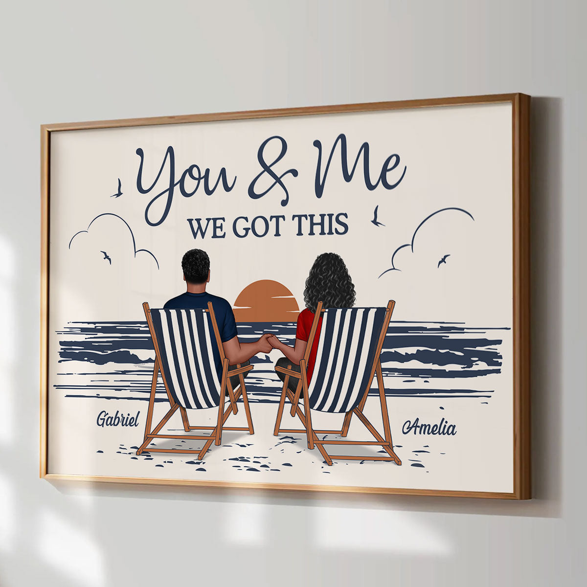 Couple At Beach Aesthetic Beach Retro Blue Theme Personalized Poster, Gift For Him, For Her