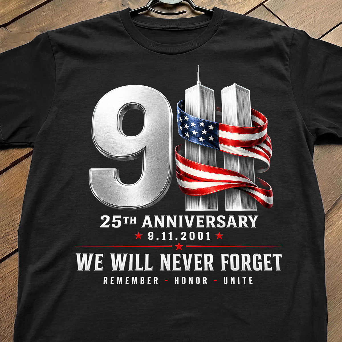 9/11 25th Anniversary Memorial T-Shirt, Patriotic American Flag Tribute