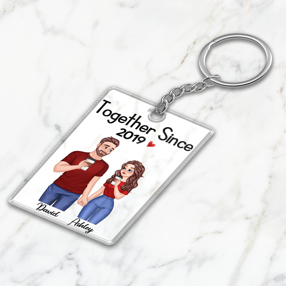 Cartoon Couple Hand In Hand Together Since Personalized Acrylic Keychain - Gift For Him - Gift For Her