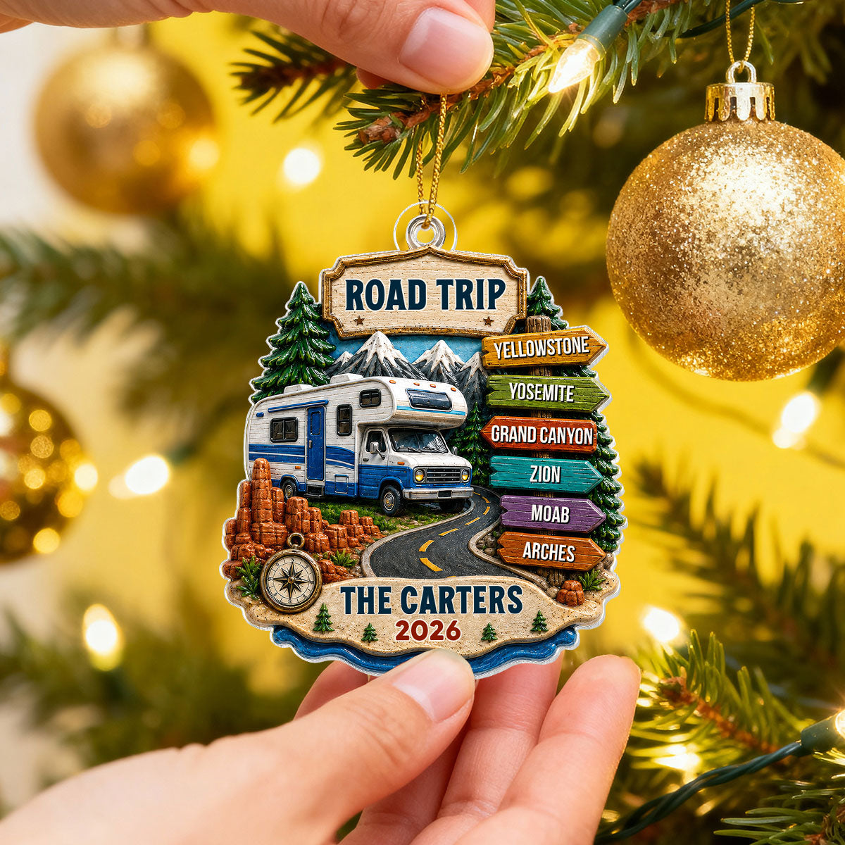 Trending Road Trip Travel Adventure - Personalized Acrylic Ornament - Vacation Gifts For Couple, Family