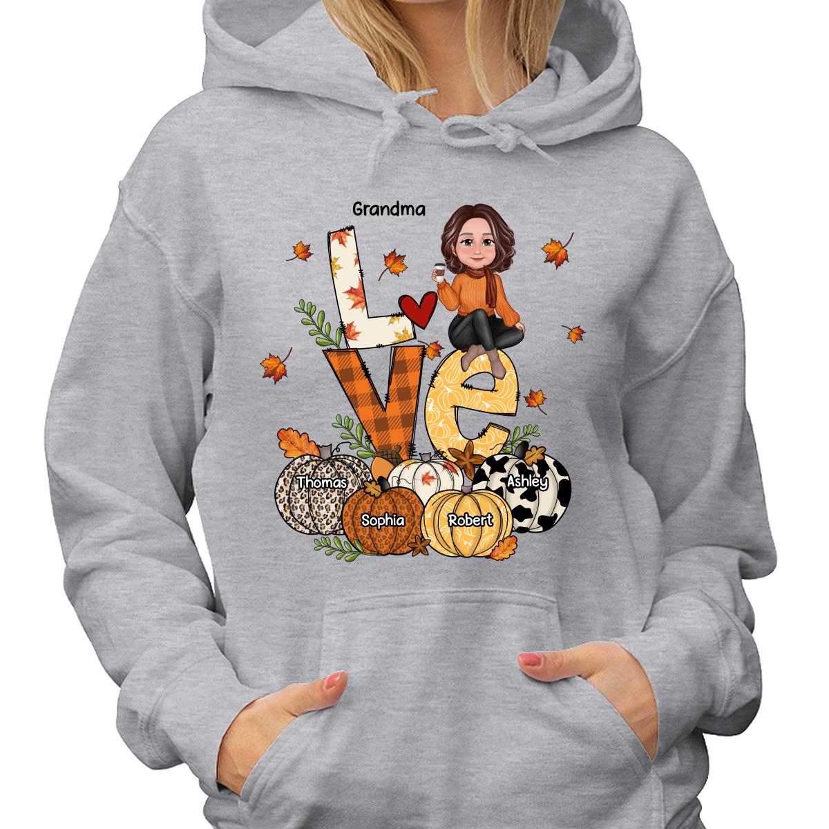 Fall Season LOVE Stack Grandma Mom Kids Personalized Shirt