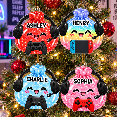 Cute Gamer Dumpling Dim Sum Custom Name - Personalized Acrylic Ornament - Christmas Gift, Keepsake For Kids, Teenagers, Gamers