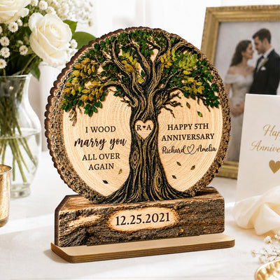 Couple Tree I Wood Marry You - Personalized 2-Layered Wooden Plaque - Gift For Couple