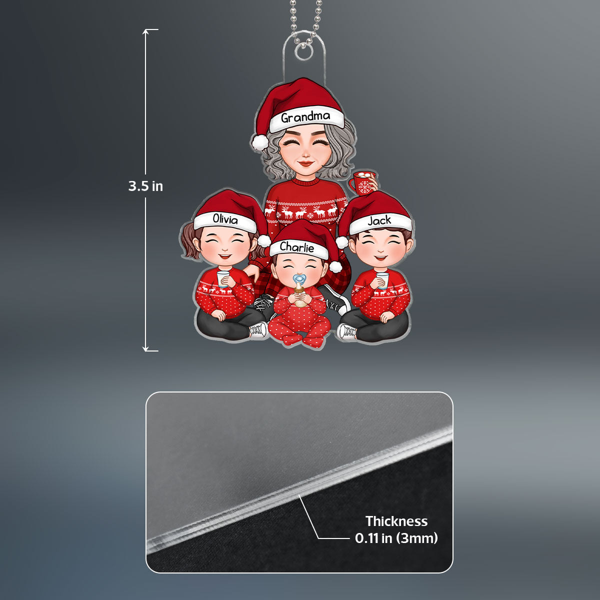 Cute Grandma Grandkids Sitting Gift For Grandson Granddaughter Personalized Acrylic Ornament