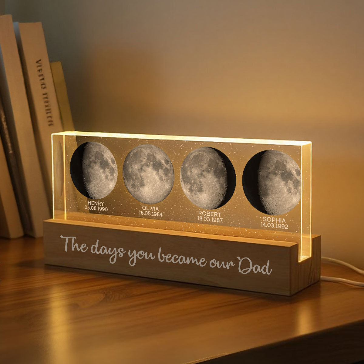 Custom Birth Moon Phase The Day You Become My Dad Mom Personalized Acrylic Block LED Night Light (AU, UK)