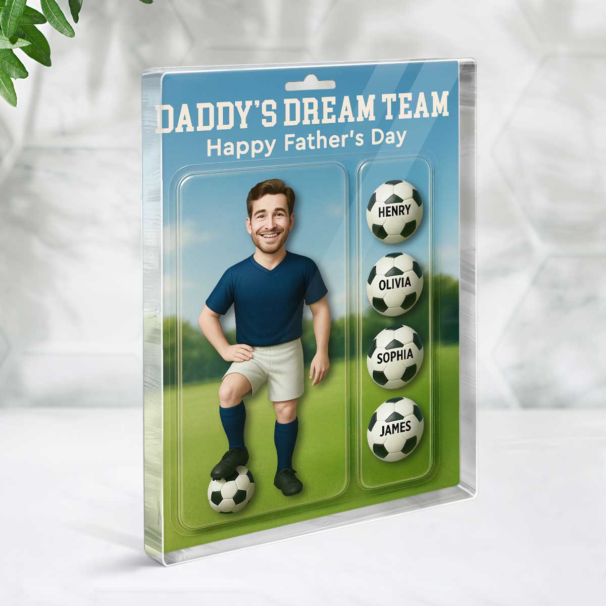 3D Effect Soccer Dad Daddy's Dream Team Custom Figure Personalized Rectangle Flat Acrylic Block Plaque