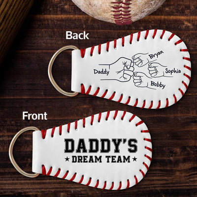 Baseball Family Team Daddy's Team Fist Bumps Personalized Baseball Leather Keychain