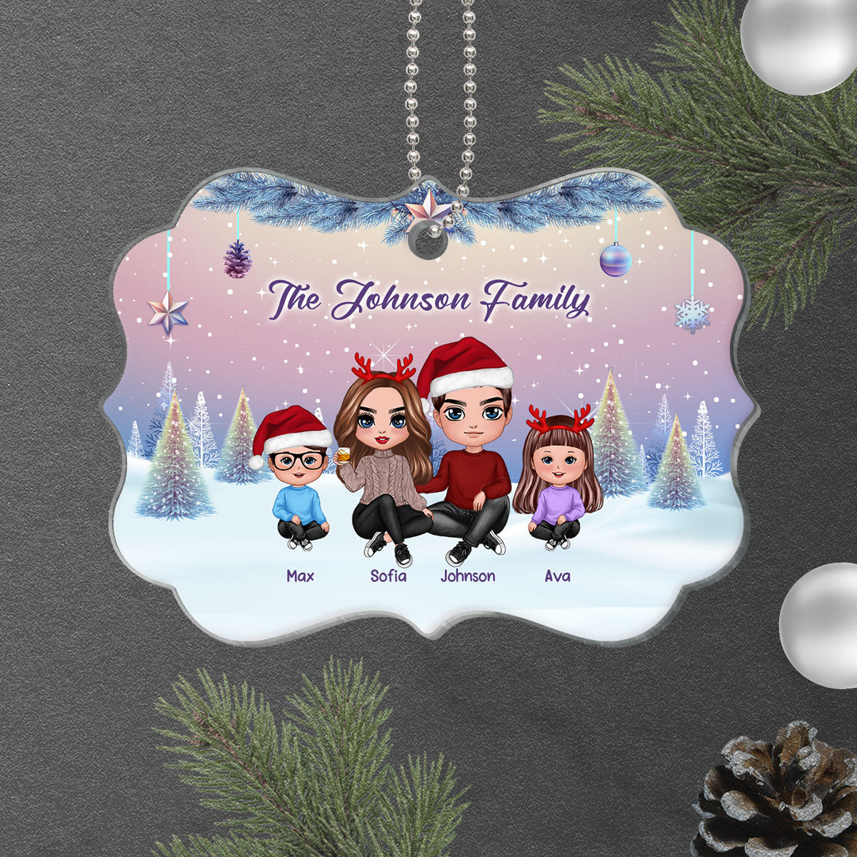 Doll Family Gradient Background Christmas Personalized Acrylic Ornament