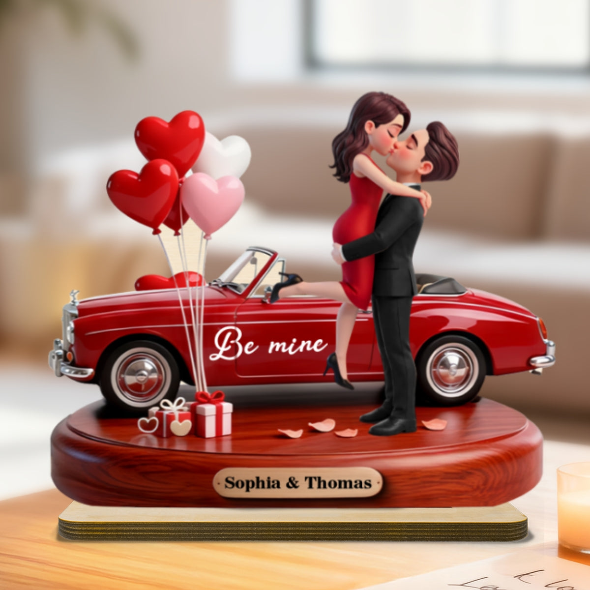 Couple Hugging Kissing Be Mine Valentine - Personalized 2-Layered Wooden Plaque - Valentine's Day Gift For Couple