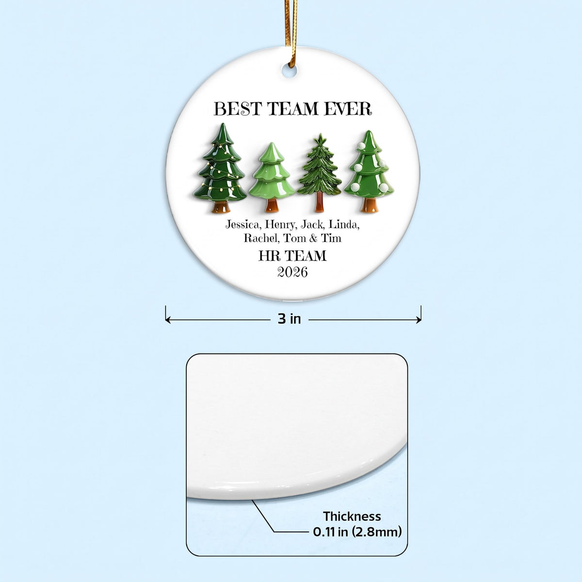 Best Team Ever Christmas Tree Line 3D Effect - Personalized Ceramic Ornament - Gift For Colleagues, Coworkers