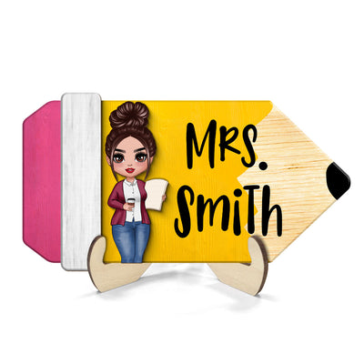 Teacher Pencil Personalized 2-Layer Wooden Plaque, Gift For Teacher, Teacher Classroom Decor