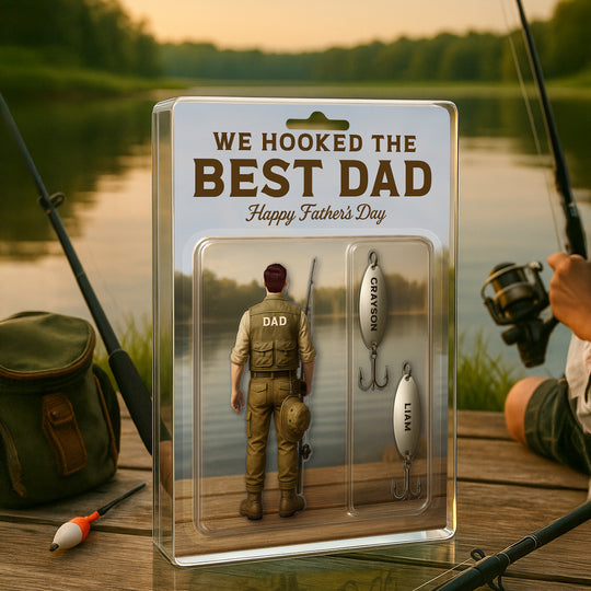 We Hooked The Best Dad Fishing With Kids' Names Custom Figure - Personalized Acrylic Block Plaque - Gift For Husband Dad Grandpa