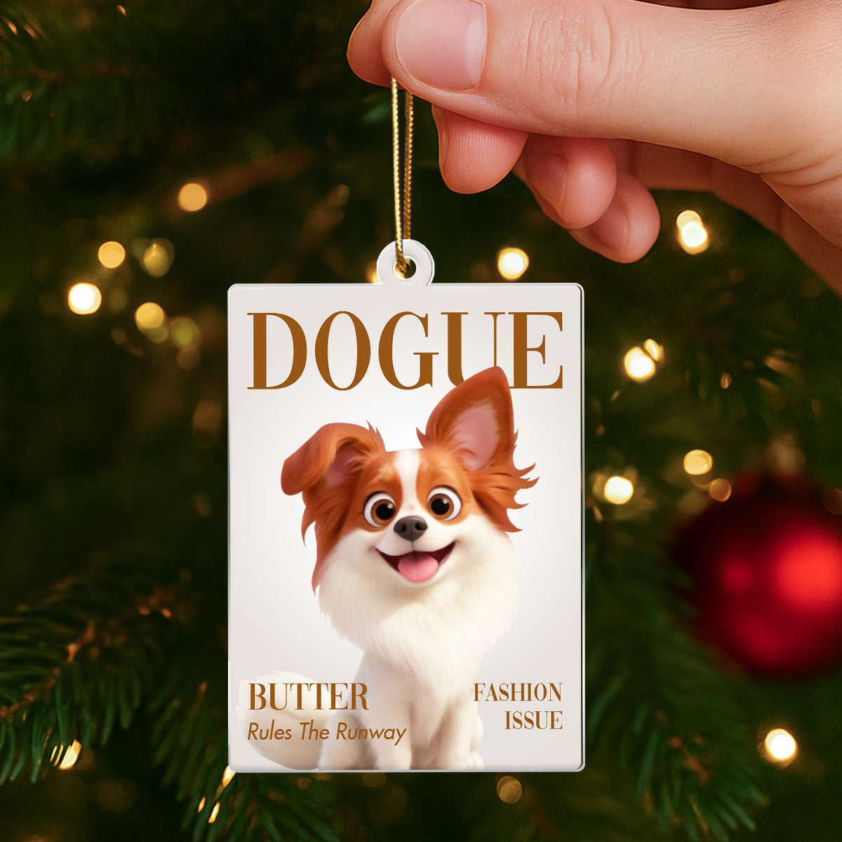 Fashionable Dogue Magazine - Personalized Acrylic Ornament - Unique Christmas Gift for Dog Mom, Dog Dad, Dog Lovers