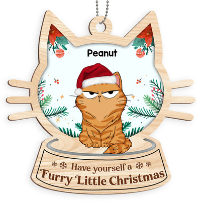 Christmas Cats Funny Expression Cat Face Globe Personalized Wooden Ornament