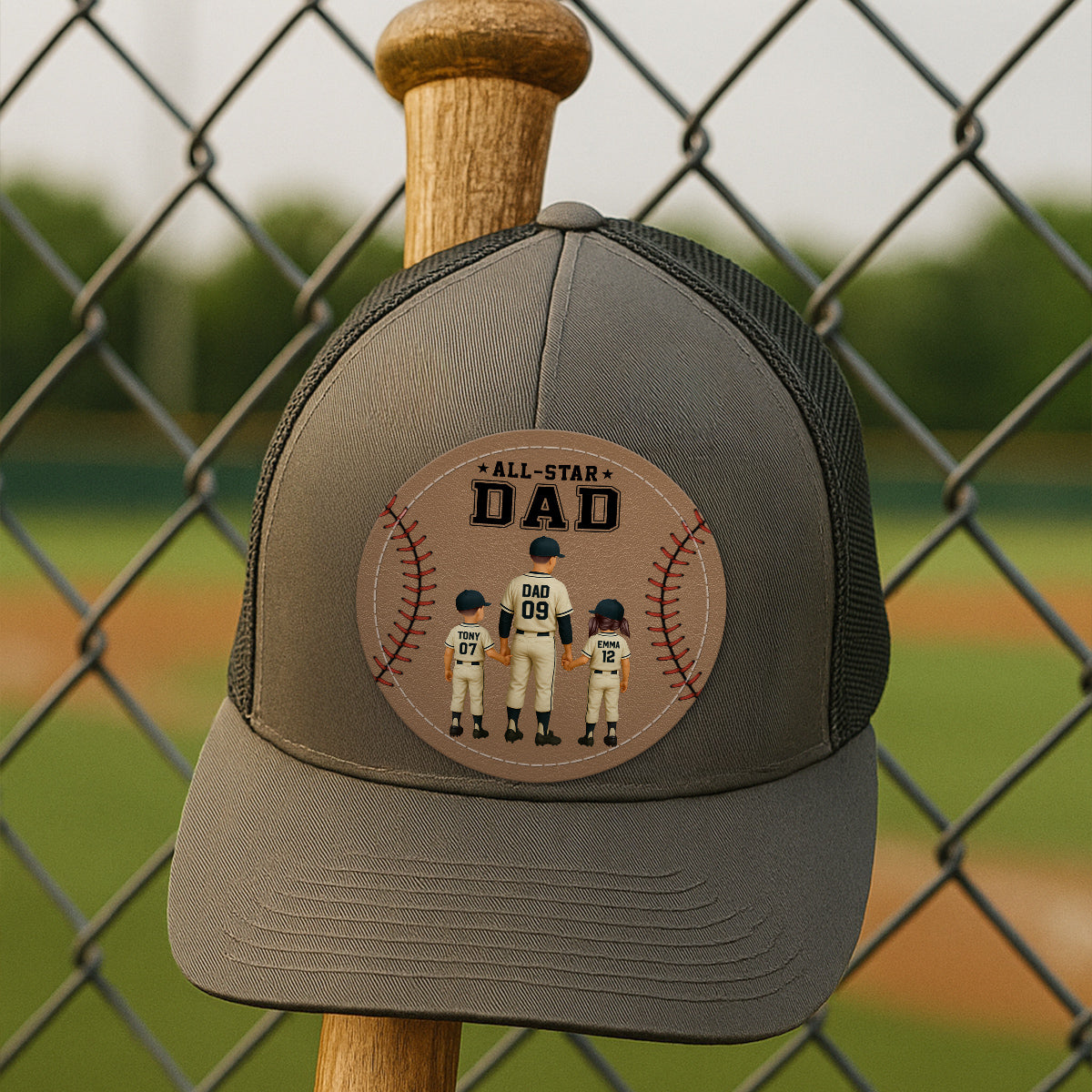 All-Star Dad Baseball Dad & Kids Personalized Leather Patch Hat