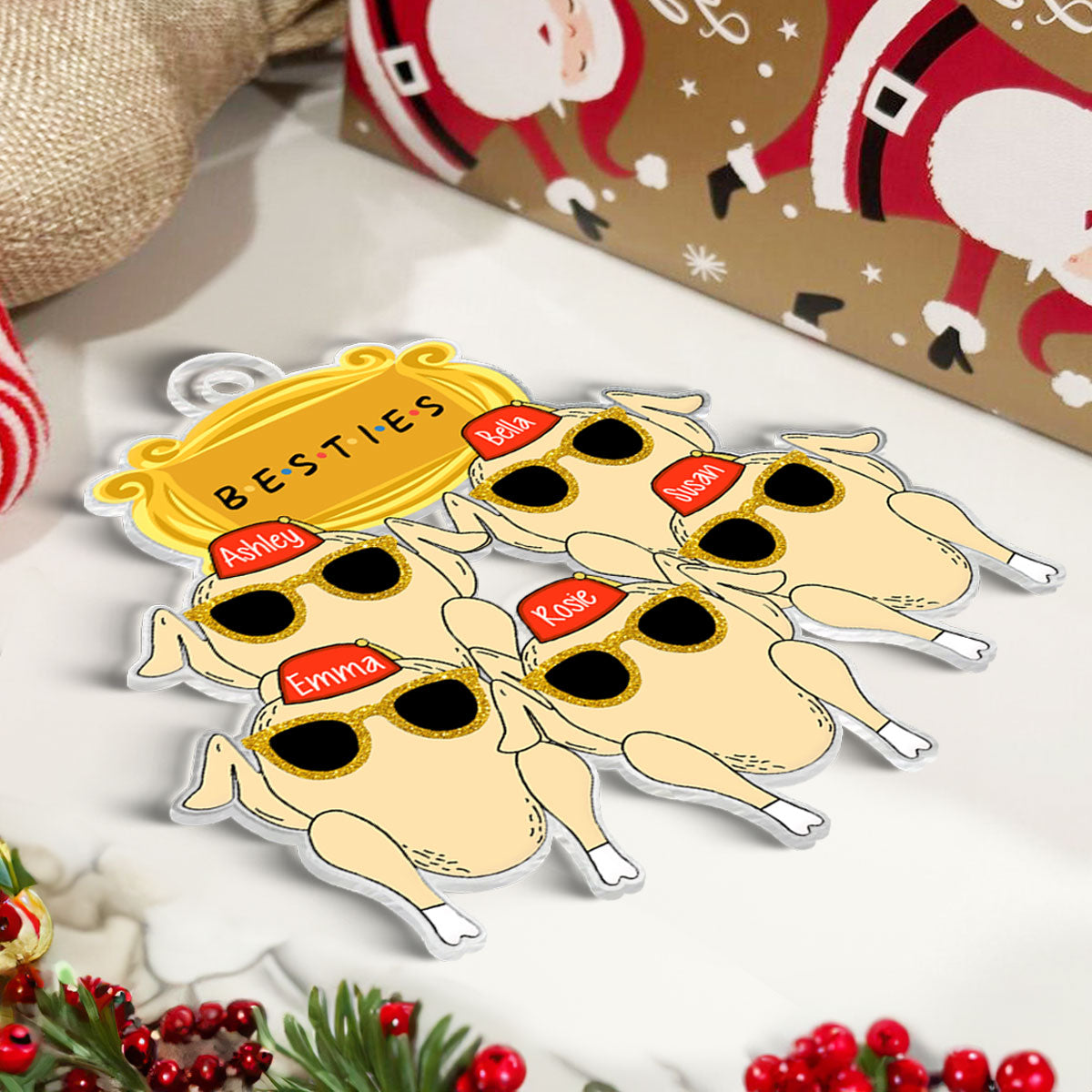 Friends Turkey Thanksgiving Christmas Personalized Acrylic Ornament, Funny Christmas Gift For Besties, Best Friends