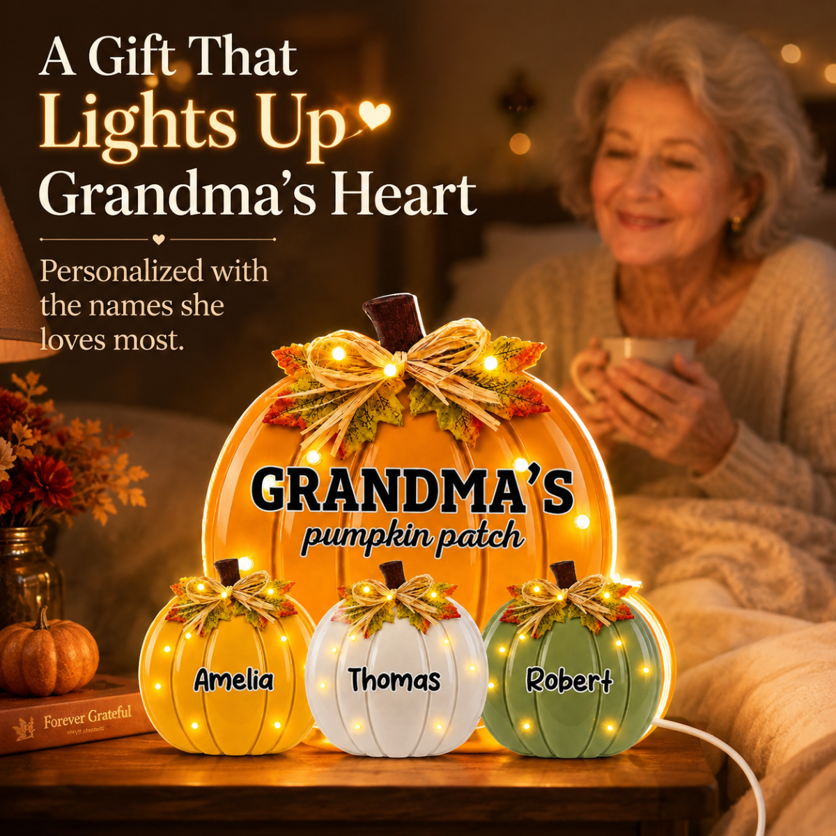 Retro Vintage Grandma Pumpkin Patch - Personalized Light Box - Fall Decor For Grandma