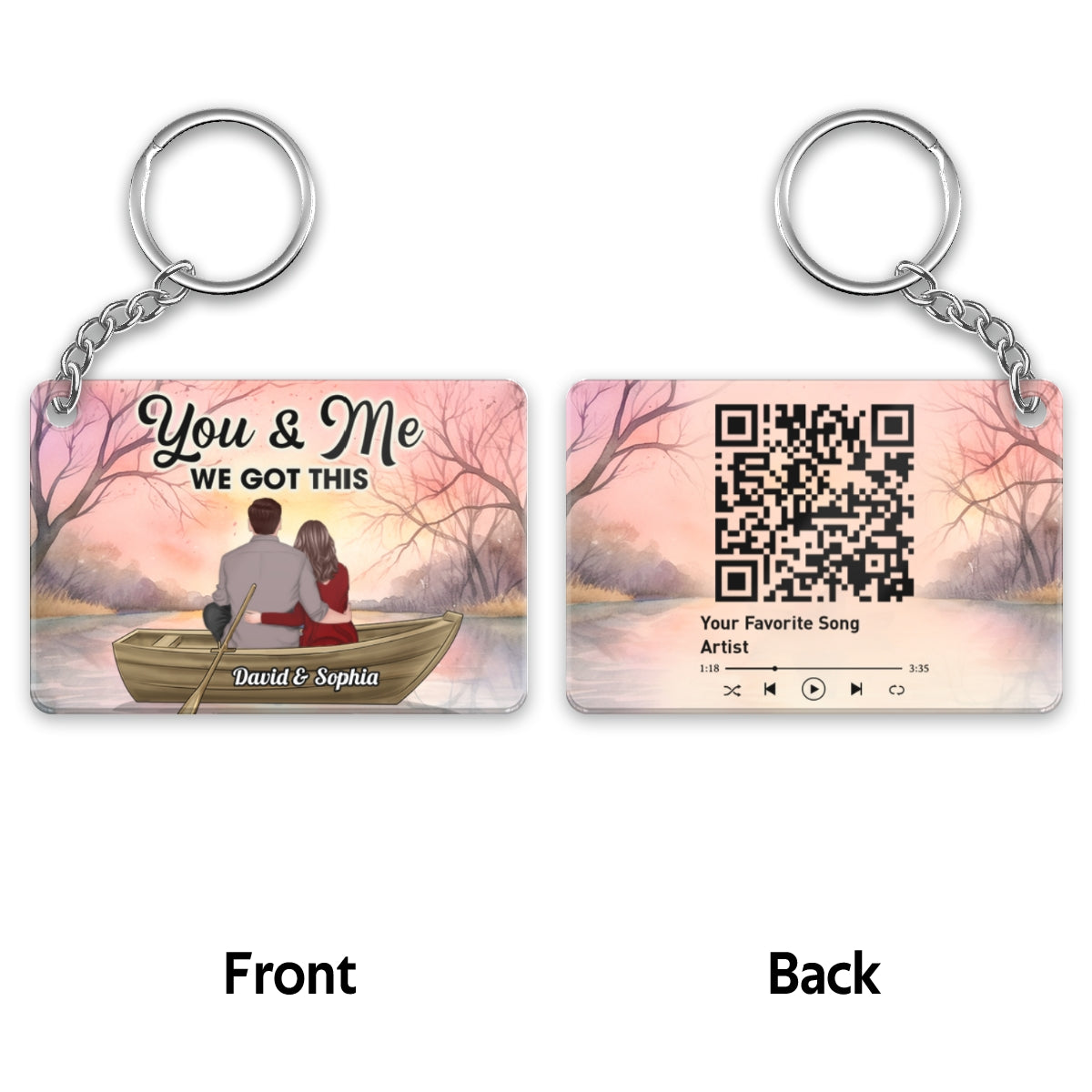Couple Back View In Boat On Lake Favorite Song QR Code Personalized Acrylic Keychain