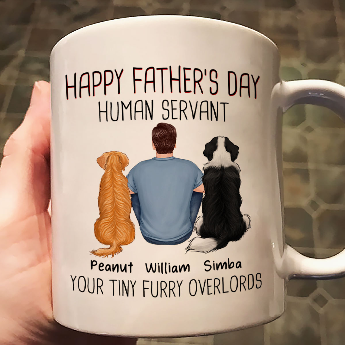 Back View Man And Dog Sitting Happy Father‘s Day Human Servant Personalized Mug