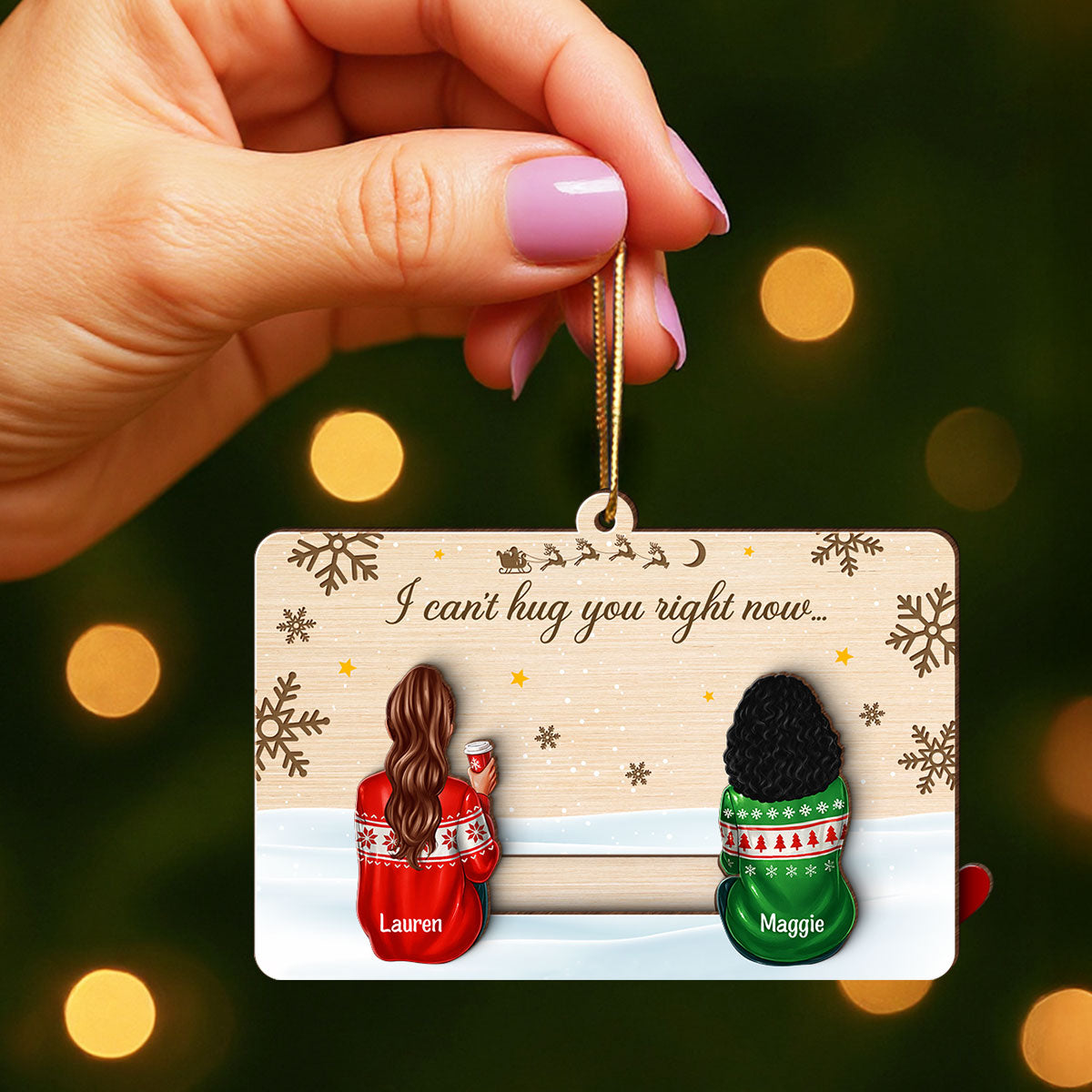 Hidden Message Besties Sisters Long Distance - Personalized Slider Ornament - Christmas Gift
