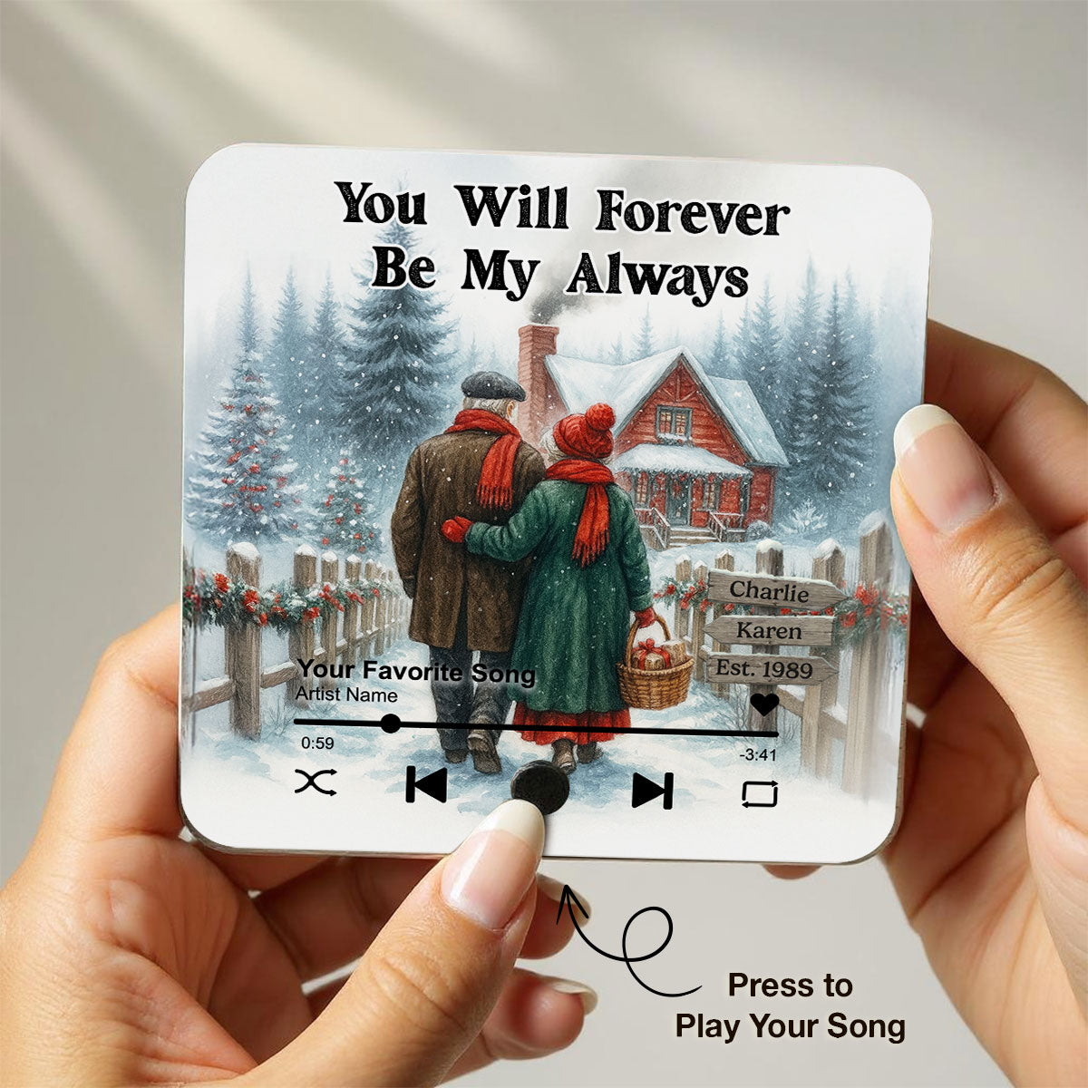 Winter Eternal Love Couple Growing Old Together Personalized Music Fridge Magnet, Heartfelt 2025 Gift, Anniversary Christmas Gift For Couple
