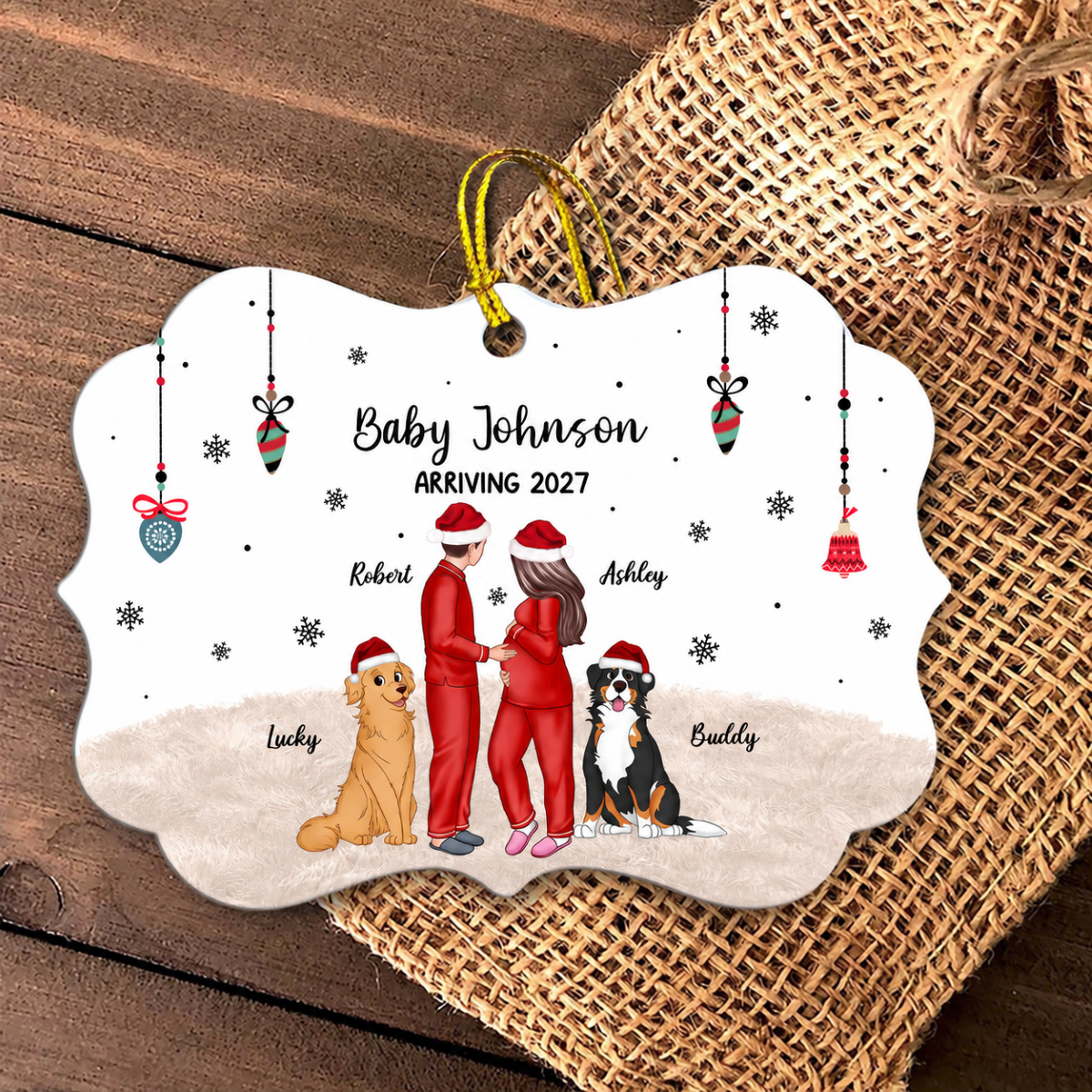Personalized Pregnancy Ornament, Expecting Family Christmas Personalized Aluminum Ornament, New Mom Christmas Gift