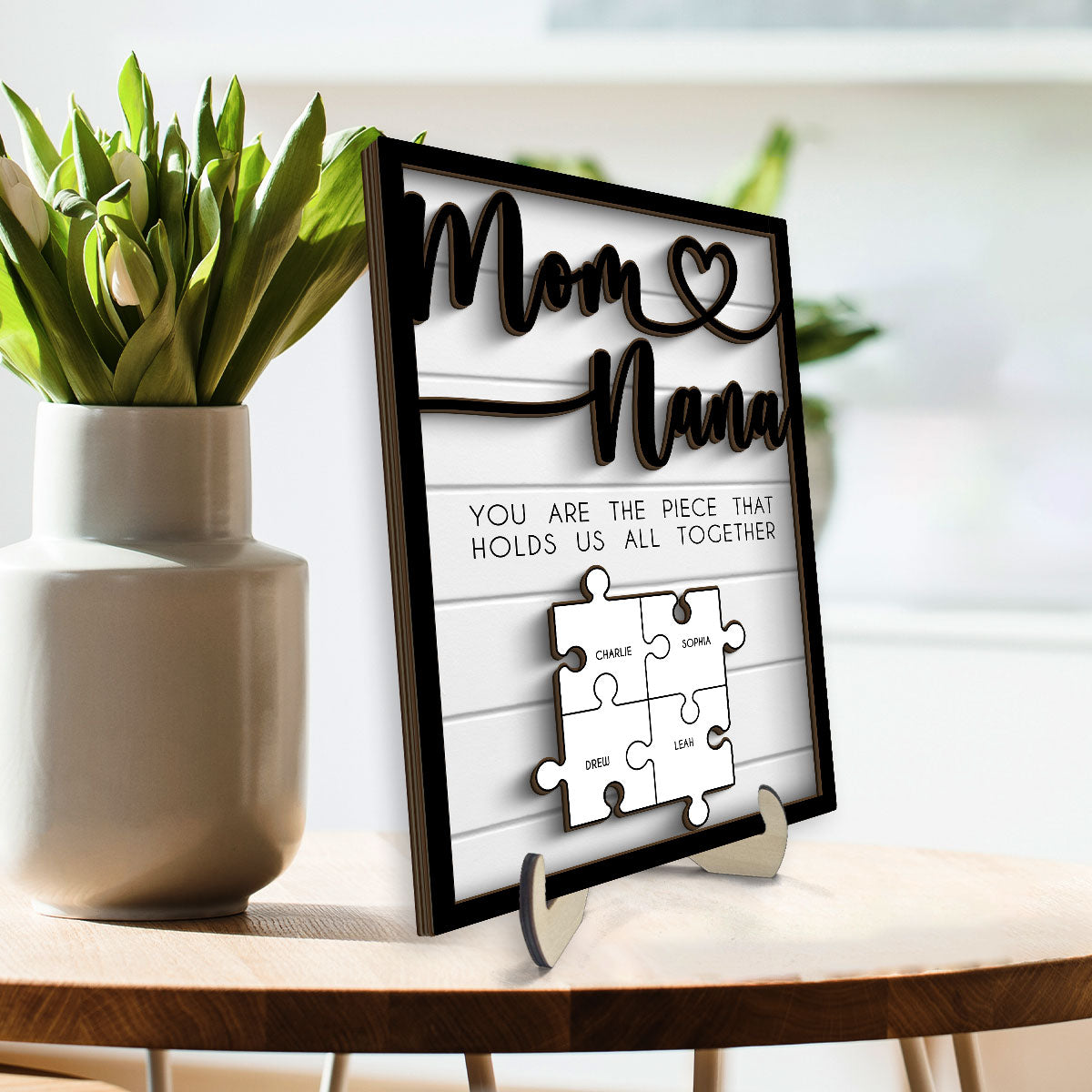 Custom Valentine's Day, Mothers Day Puzzle Sign for Mom & Grandma, You are the Piece That Holds us Together Personalized 2-Layered Wooden Plaque