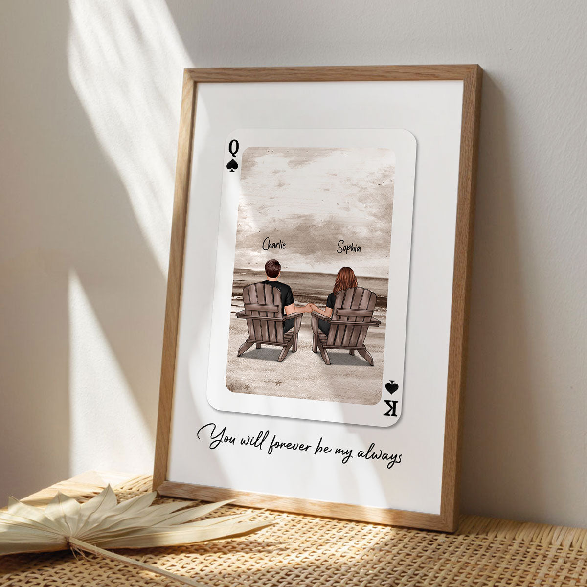 Couple Beach Landscape Playing Cards Print Personalized Poster,  Gift For Her, Unique Couples Gift, Romantic Gift