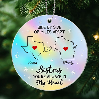 Long Distance Hologram Patterned Family Friends Siblings Sisters Besties Personalized Acrylic Ornament, Togetherness Christmas Gift