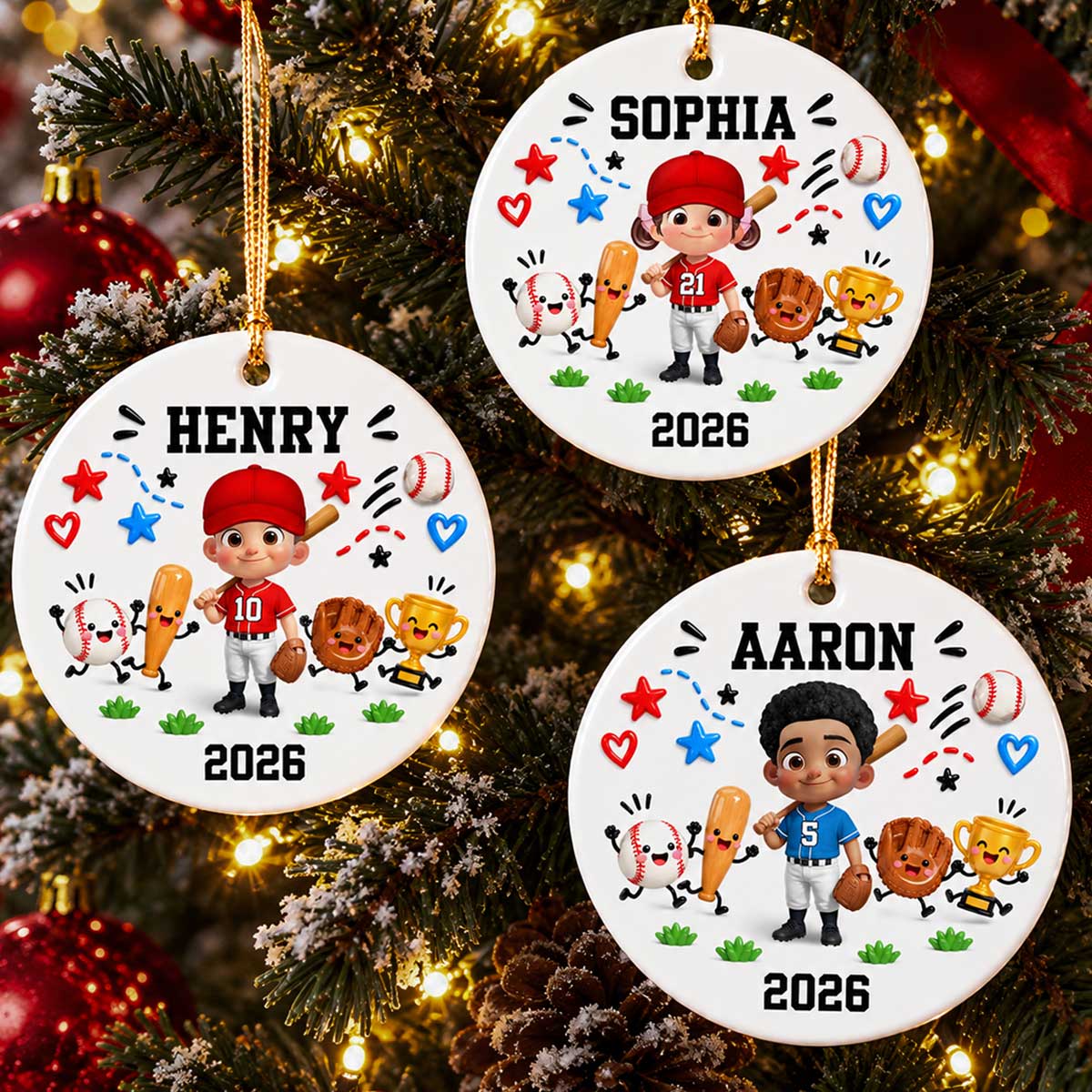 Cute Things Baseball Player 2D Flat Printed- Personalized Ceramic Ornament - Christmas Gift For Son, Grandson, Daughter, Granddaughter