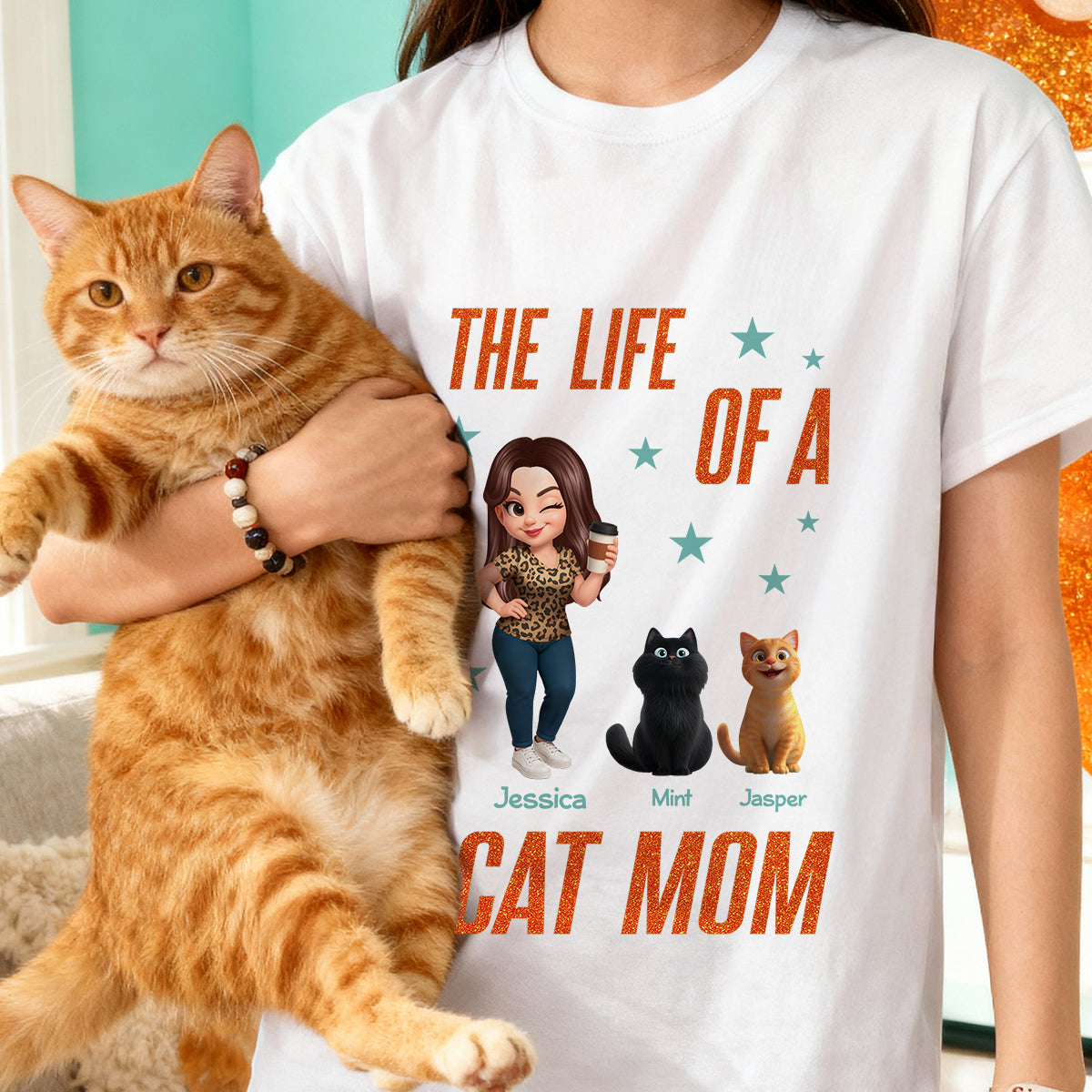 The Life Of A Cat Mom Pretty Woman & Cartoon Cats - Personalized Shirt