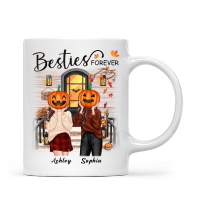 Pumpkin Head Best Friends Sisters Fall Season Front Porch Personalized Mug (11oz)