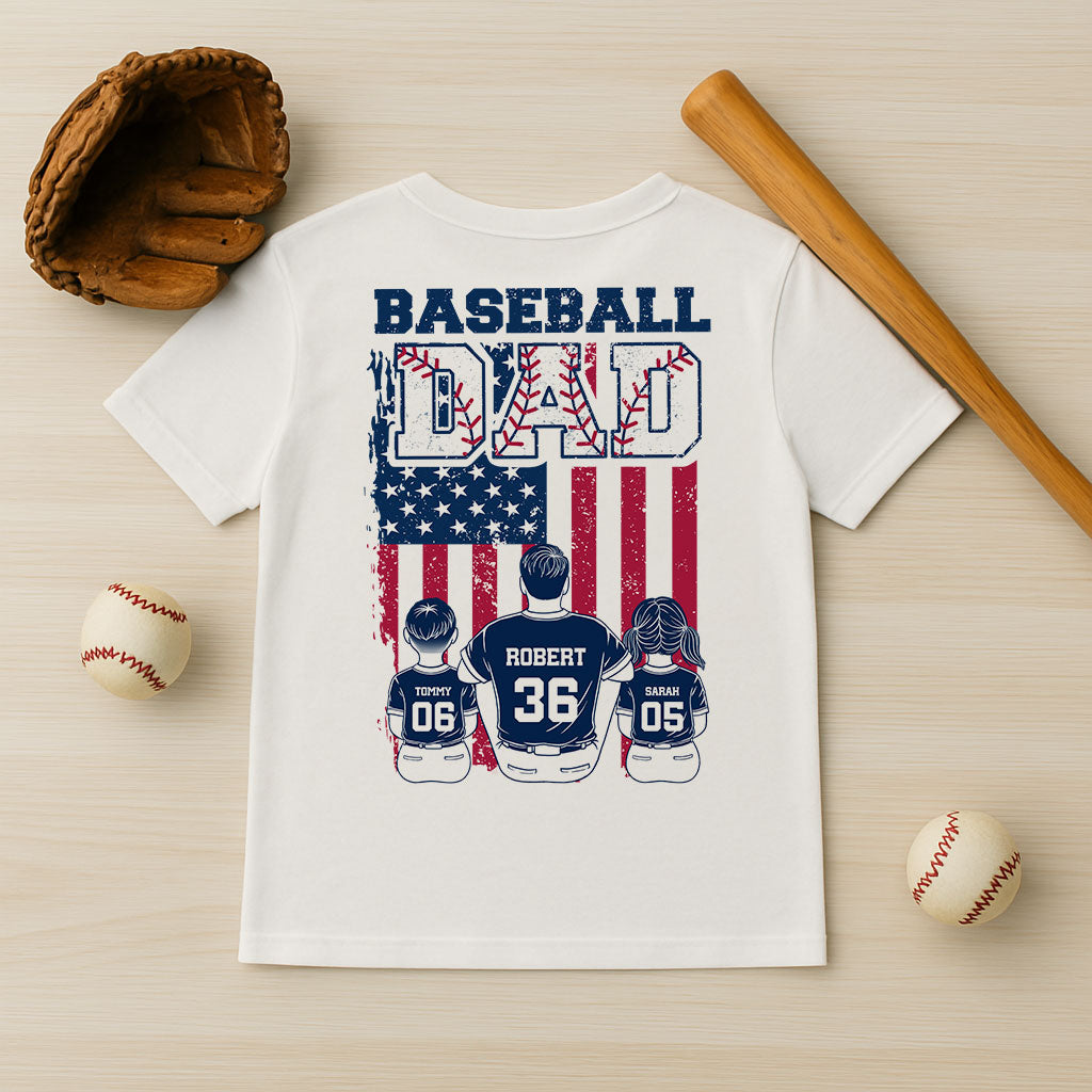 Retro Baseball Dad And Kids Nation Flag Personalized Shirt