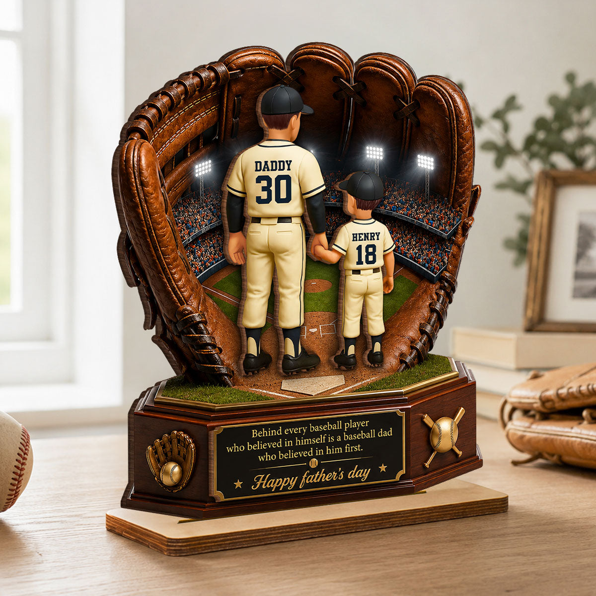 Behind Every Baseball Softball Player is a Dad - Personalized 2-Layered Wooden Plaque - Father's Day Gift for Dad, Husband