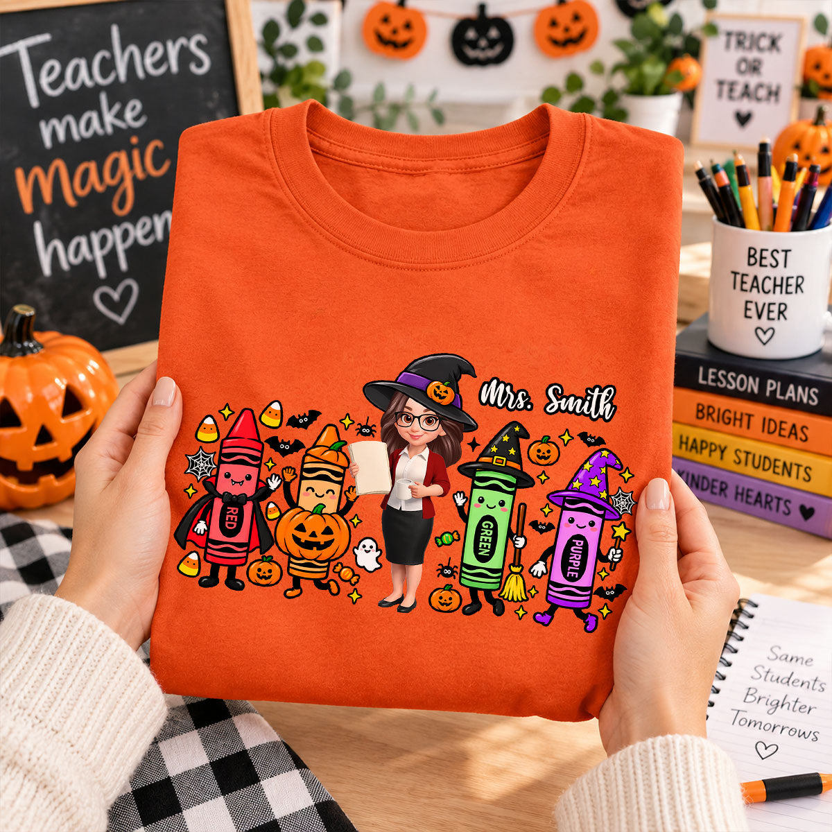 Halloween Crayon Teacher - Personalized Shirt - Gift For Teacher, Besties