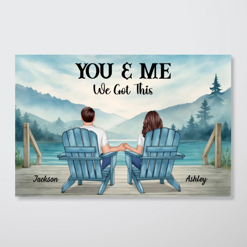 Lakeside Mountain Landscape Couple Back View Personalized Poster, Anniversary Gift for Him for Her