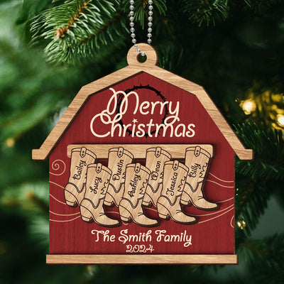 Cowboy Boot Family Names Personalized 2-Layer Wooden Ornament
