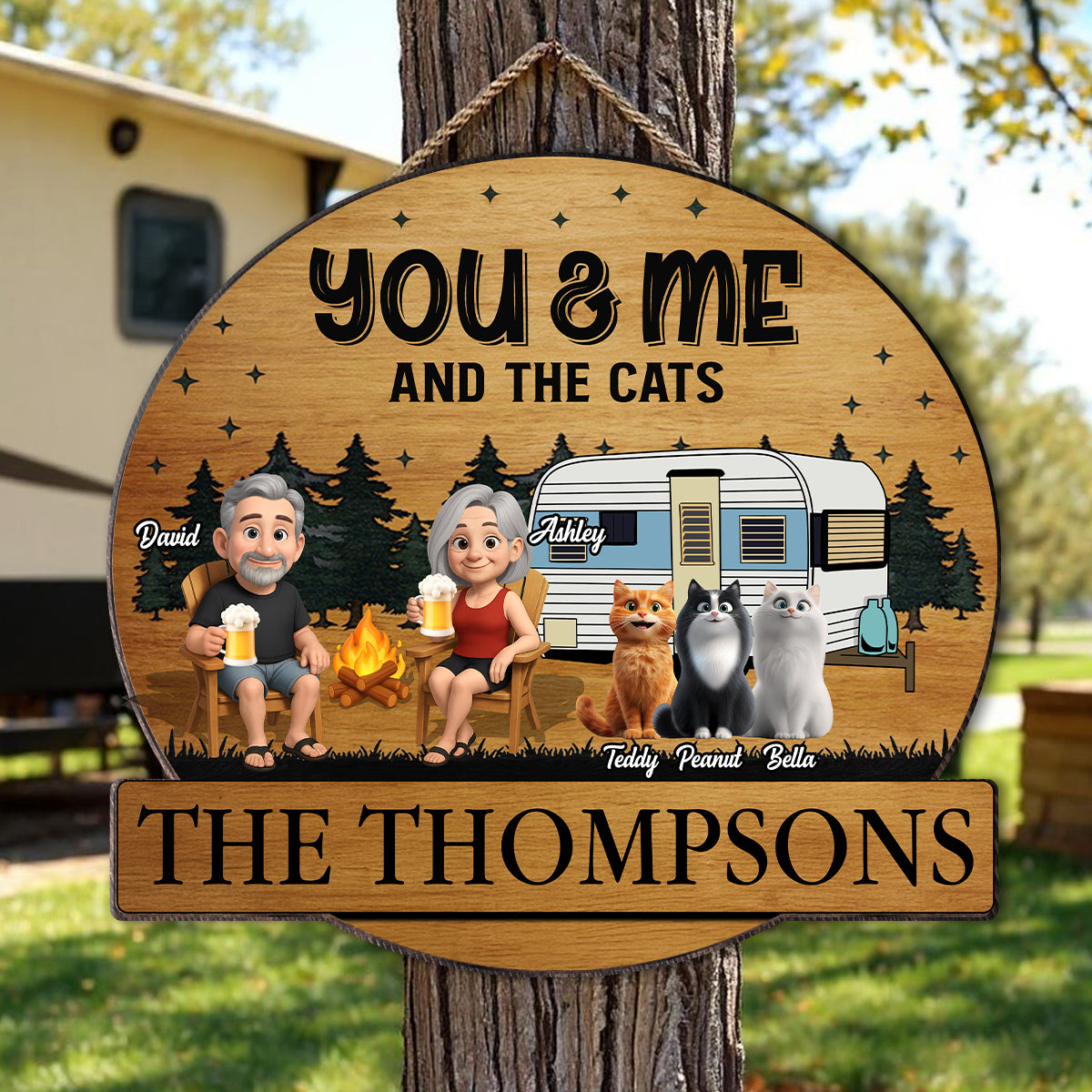 Camping Couples and the Dogs Cats Personalized Wood Sign, Anniversary, Vacation, Funny Gift For Campers